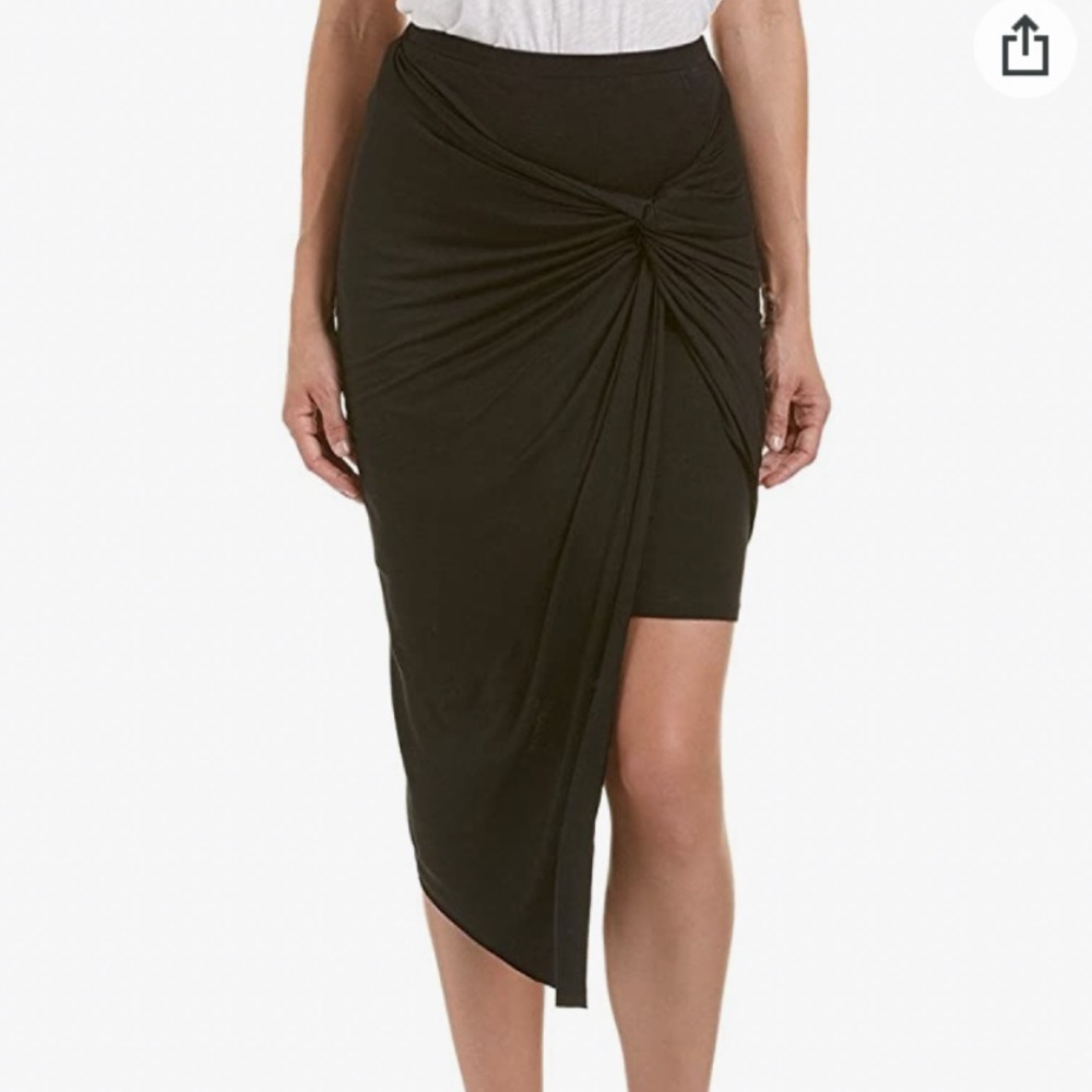 Kenzie Knot Wrap Asymmetrical High Low Hem Black Knit Skirt Size Medium